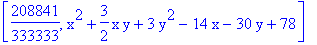[208841/333333, x^2+3/2*x*y+3*y^2-14*x-30*y+78]